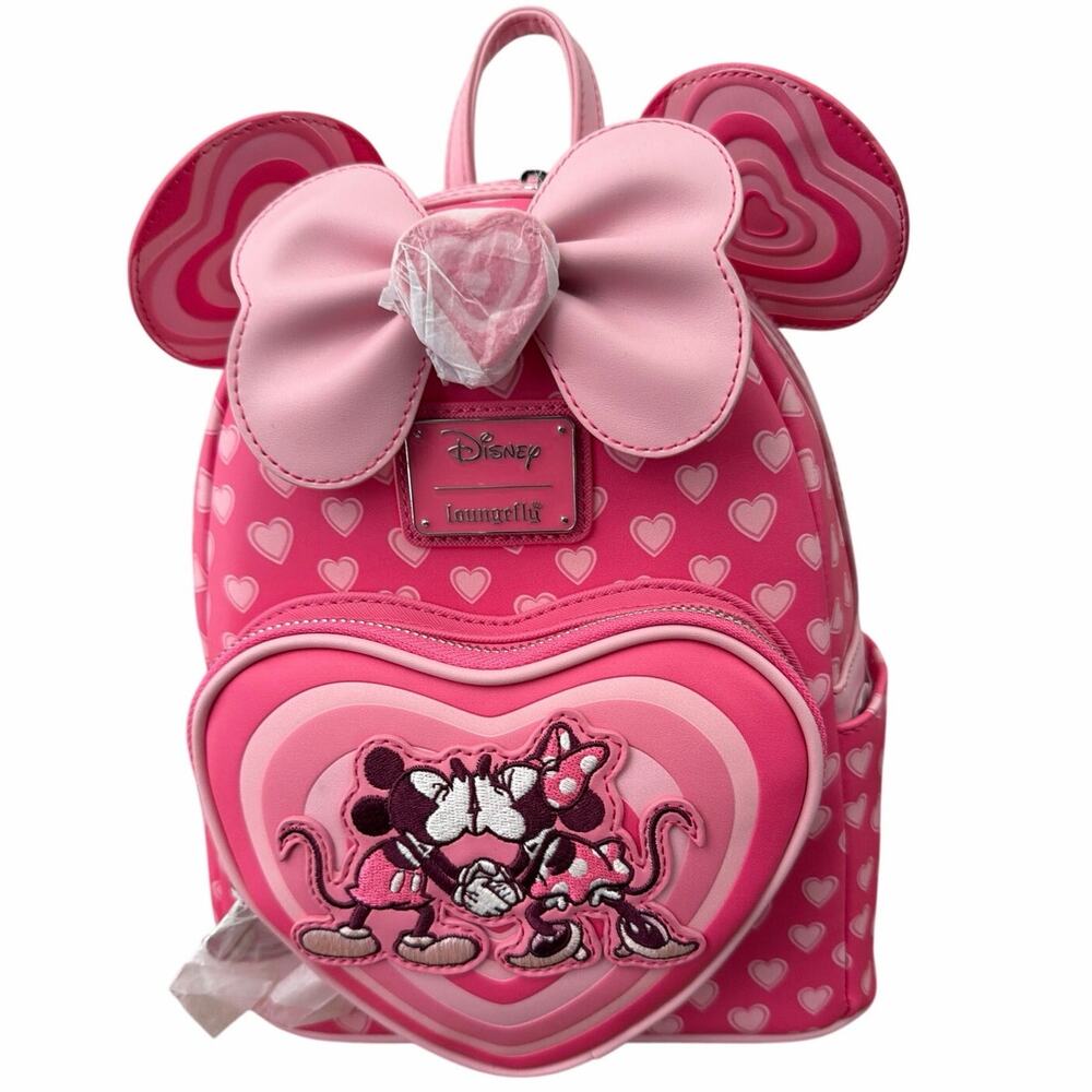 Loungefly Mickey and Minnie Love Story Pink Heart Mini Backpack NWT